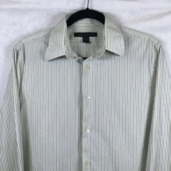 Express Design Studio Shirt Mens Medium Green Striped Modern Fit Stretch Preppy - Picture 3 of 13